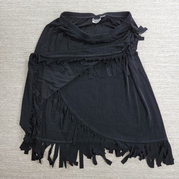 Chicos Travelers Fringe Skirt Womens XL Black Ribbed Faux Wrap Slinky Rodeo - Picture 4 of 10